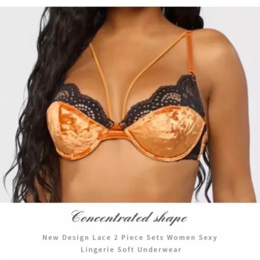 Lola Haze Velvet Strappy Underwire Bra Copper Bronze Black Lace Lingerie NWT